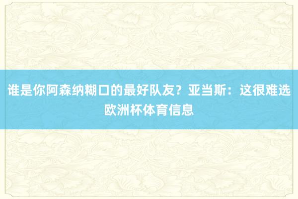 谁是你阿森纳糊口的最好队友?亚当斯:这很难选欧洲杯体育信息