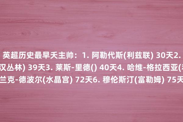 英超历史最早夭主帅：1. 阿勒代斯(利兹联) 30天2. 波