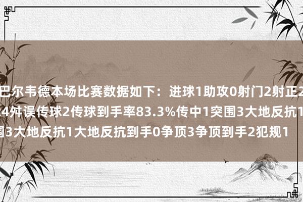 巴尔韦德本场比赛数据如下：进球1助攻0射门2射正2丢失球权7
