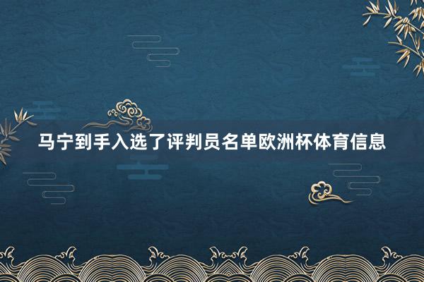 马宁到手入选了评判员名单欧洲杯体育信息