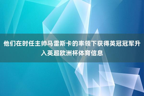 他们在时任主帅马雷斯卡的率领下获得英冠冠军升入英超欧洲杯体育