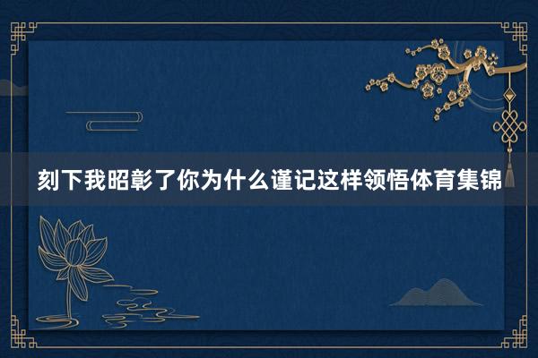 刻下我昭彰了你为什么谨记这样领悟体育集锦